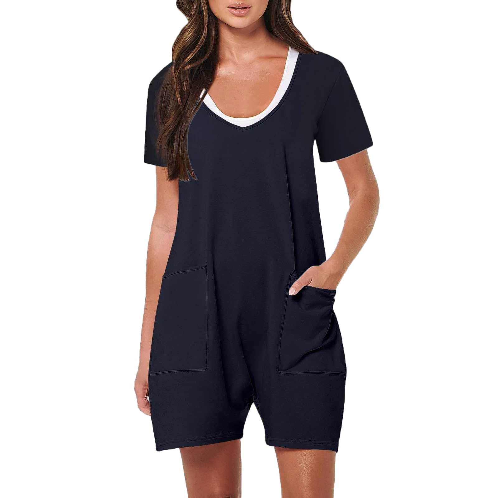 DIJX Mono de verano para mujer, mono corto para mujer, con bolsillos lisos, a la moda, casuales y mangas cortas, elegante mono para mujer, pantalones de pijama elegantes para mujer
