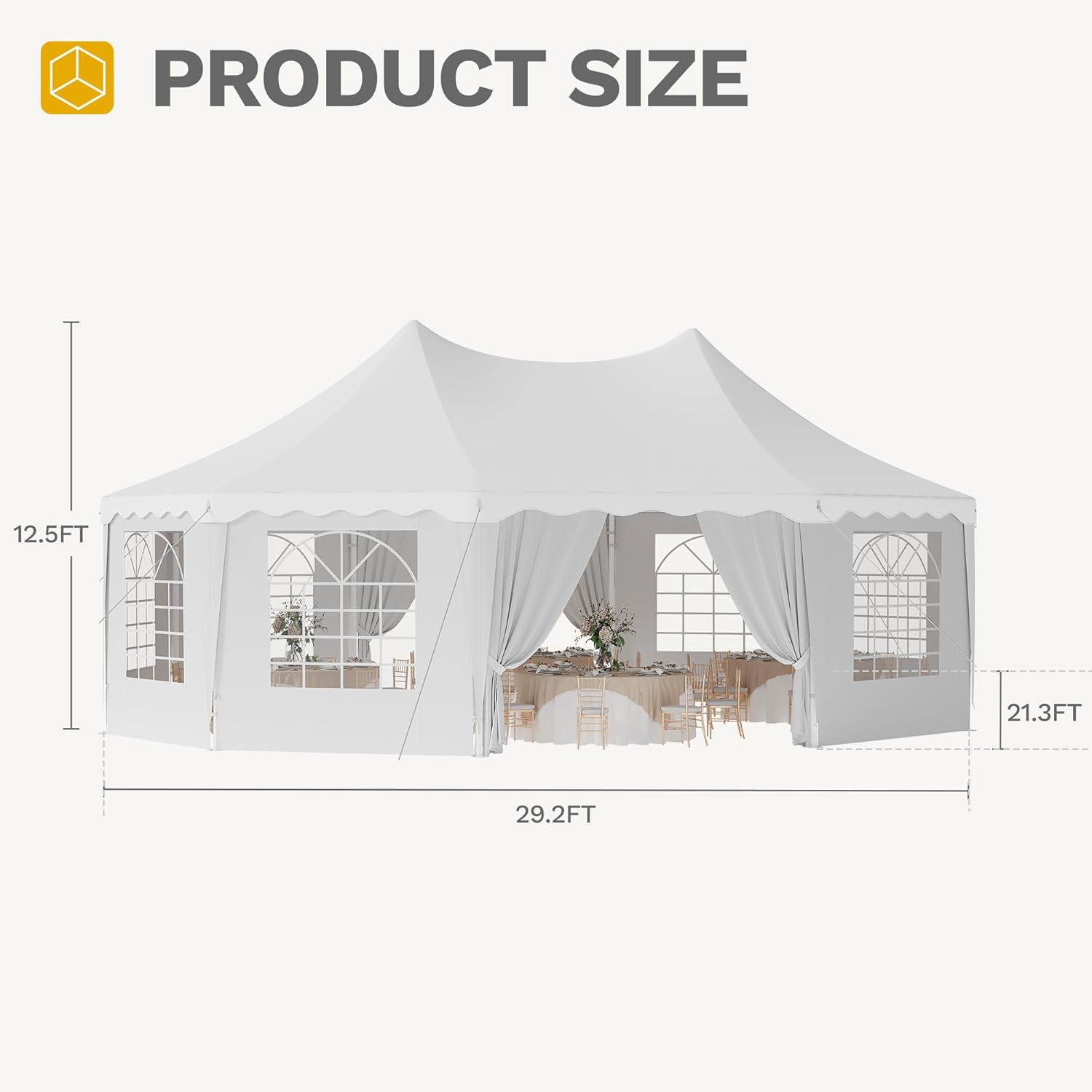 DWVO 29x21FT Heavy Duty Party Tent, Upgraded Wedding Tent Event Shelter Galvanized Canopy with Removable PVC Sidewalls, White