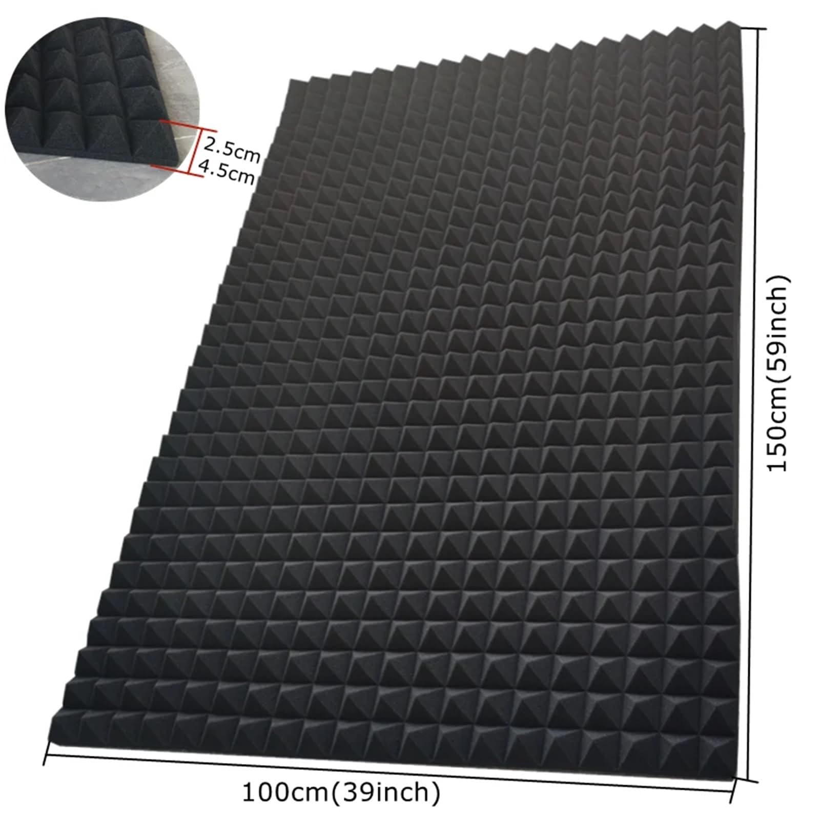 Paneles de pared tratamiento aislamiento acústico, espuma acústica piramidal estudio 100x150cm, insonorizados, 1 ud Para amortiguar el sonido(100x150x4.5cm)