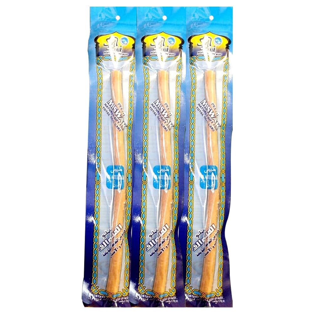 BML 3 x Miswak Natural Dental Chew Thick Herbal Stick Vacuum Packed Sewak Datun for Ancient Remedy Promotes Healthy Teeth & Gums and Ensures Fresh Breath