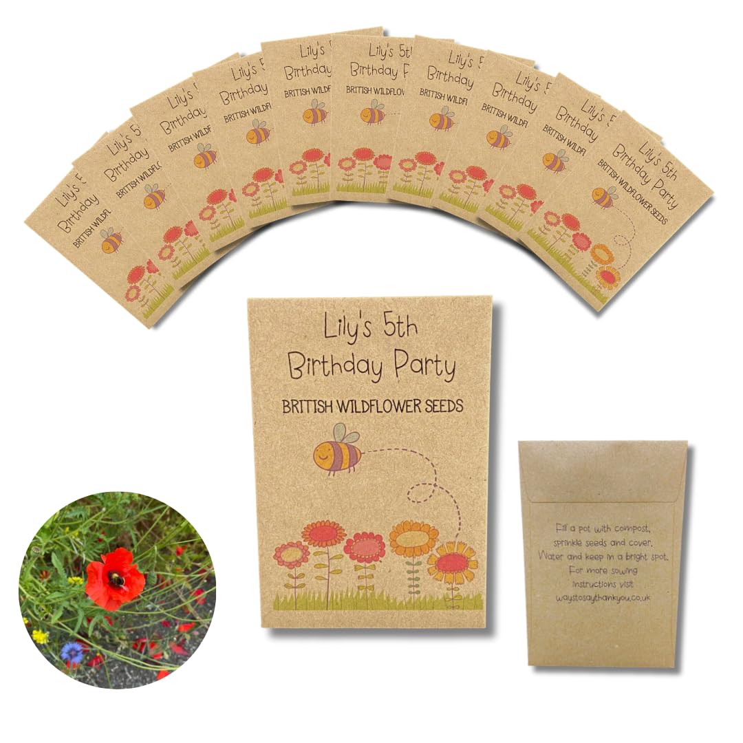 10 x Birthday Wildflower Seed Packets Envelopes - Eco Plastic Free Party Bag Fillers, Personalised, Contains Seed, Prize, Childrens Party Present, Garden Gift, Goody loot Swag Bag Filler