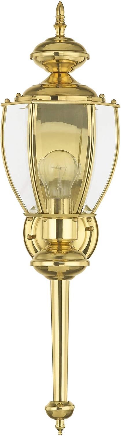 Livex Lighting 2112-02 Outdoor Wall Lantern with Clear Beveled Glass Shades, Polished Brass