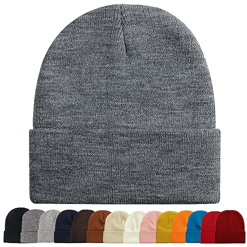 Image of ZOORON 1&2 Packs Beanie for Men Women Men's Beanie Hat Acrylic Knit Cuff Beanie Cap Slouchy Knit Skull Cap Warm Winter hat