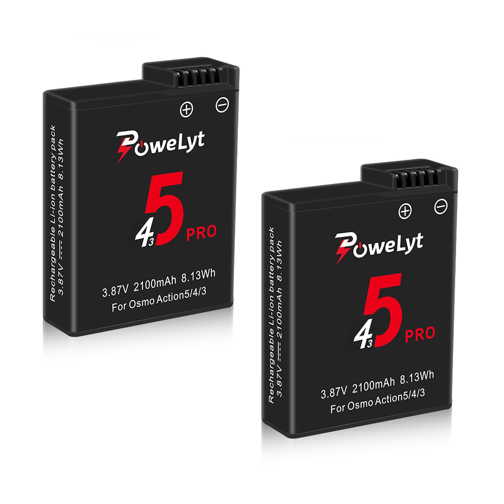 2-Pack Osmo Action 5 Pro/4/3 Batteries 2100mAh Capacity Osmo Action 5 Pro Battery Supports up to 240 Minutes of Battery Life Compatible with DJI Osmo Action 5 Pro,Osmo Action 4,Osmo Action 3