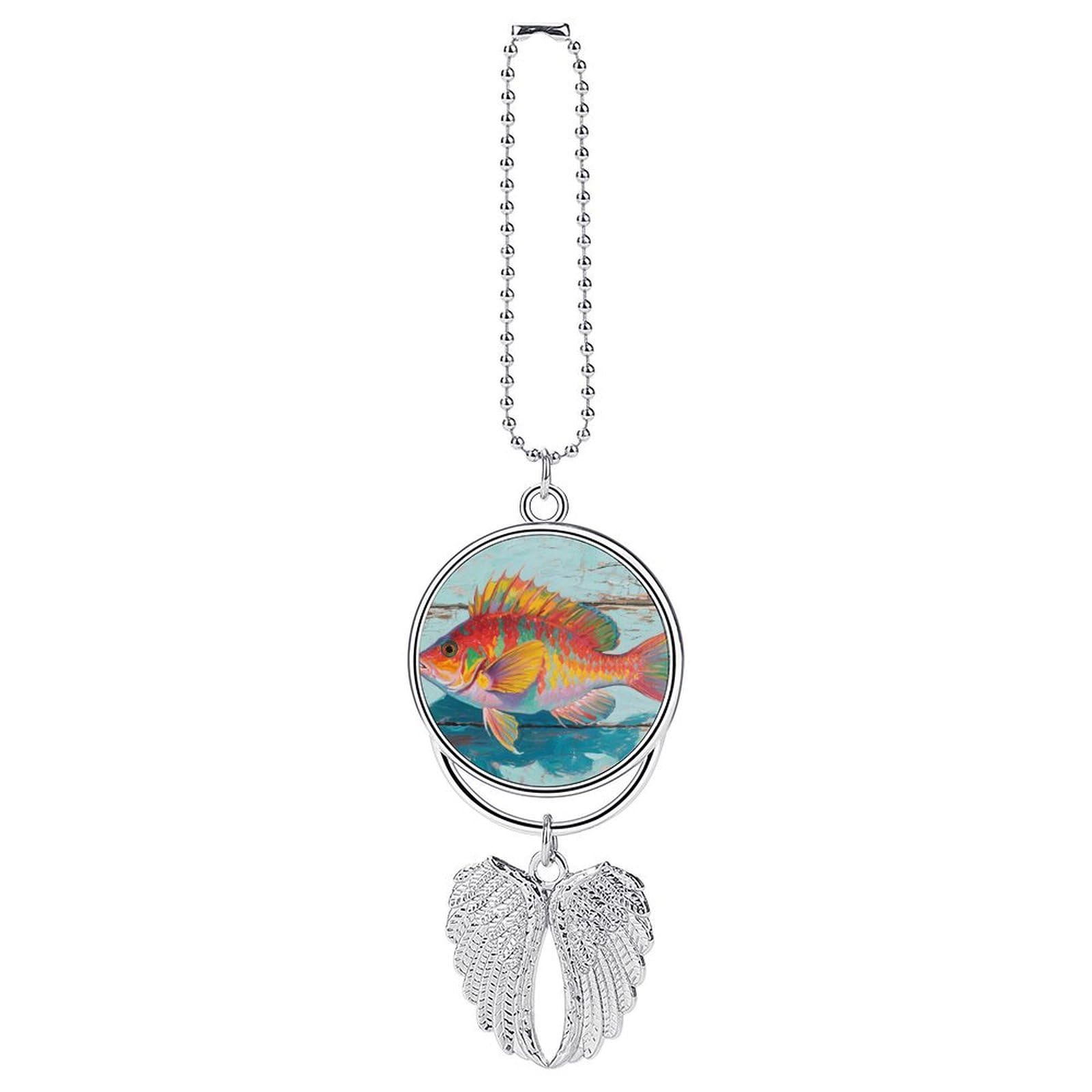 Fish Car Charm, Alloy Rear View Mirror Pendant, Bling Funny Car Hanging Ornament Gift for Women Men, Car Pendant Lucky Auto Interior Decoration Accessories Silver-Style