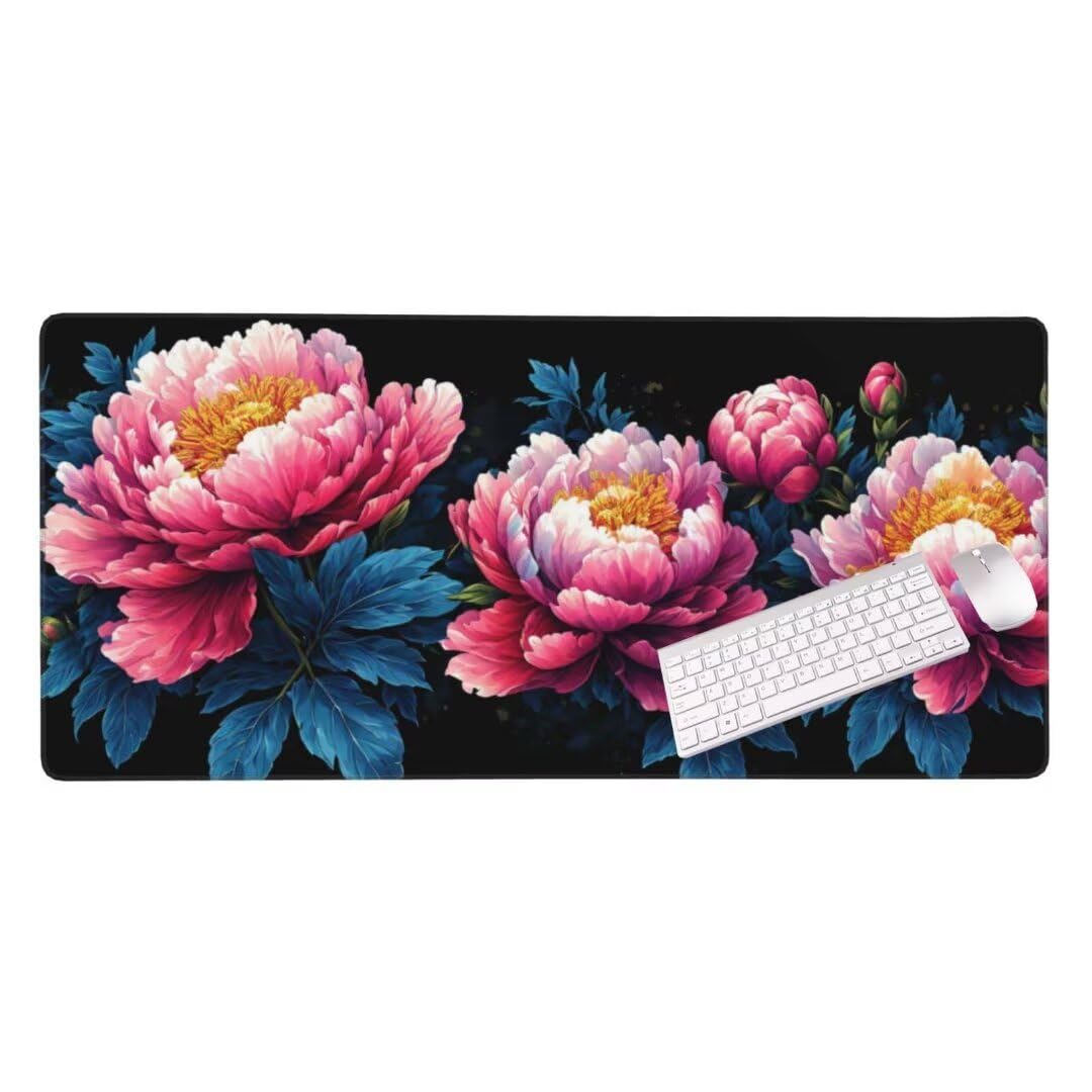 Alfombrilla de ratón 1400x600x3 MM, Alfombrilla Ratón XXL Extendida de Gran Tamaño con Bordes Cosidos, Base de Goma Antideslizante Almohadilla para Teclado, Peonía de Color S-1157