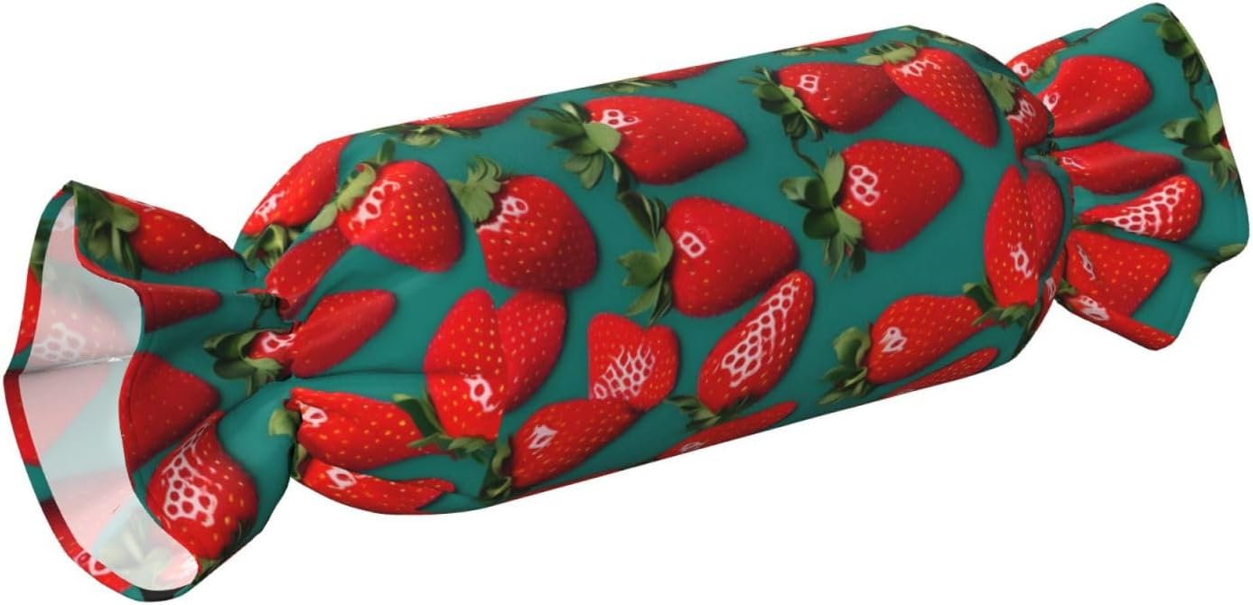 Many Strawberry Print Candy Cylindrical Eco-Friendly Pillow Soft Velvet Living Room Bedroom Travel Decor