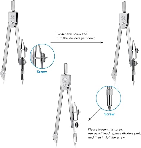 Miniatura 10 de Zonon Juego de transportador y brújula para estudiantes, juego de matemáticas de geometría para estudiantes, brújula para geometría y transportador