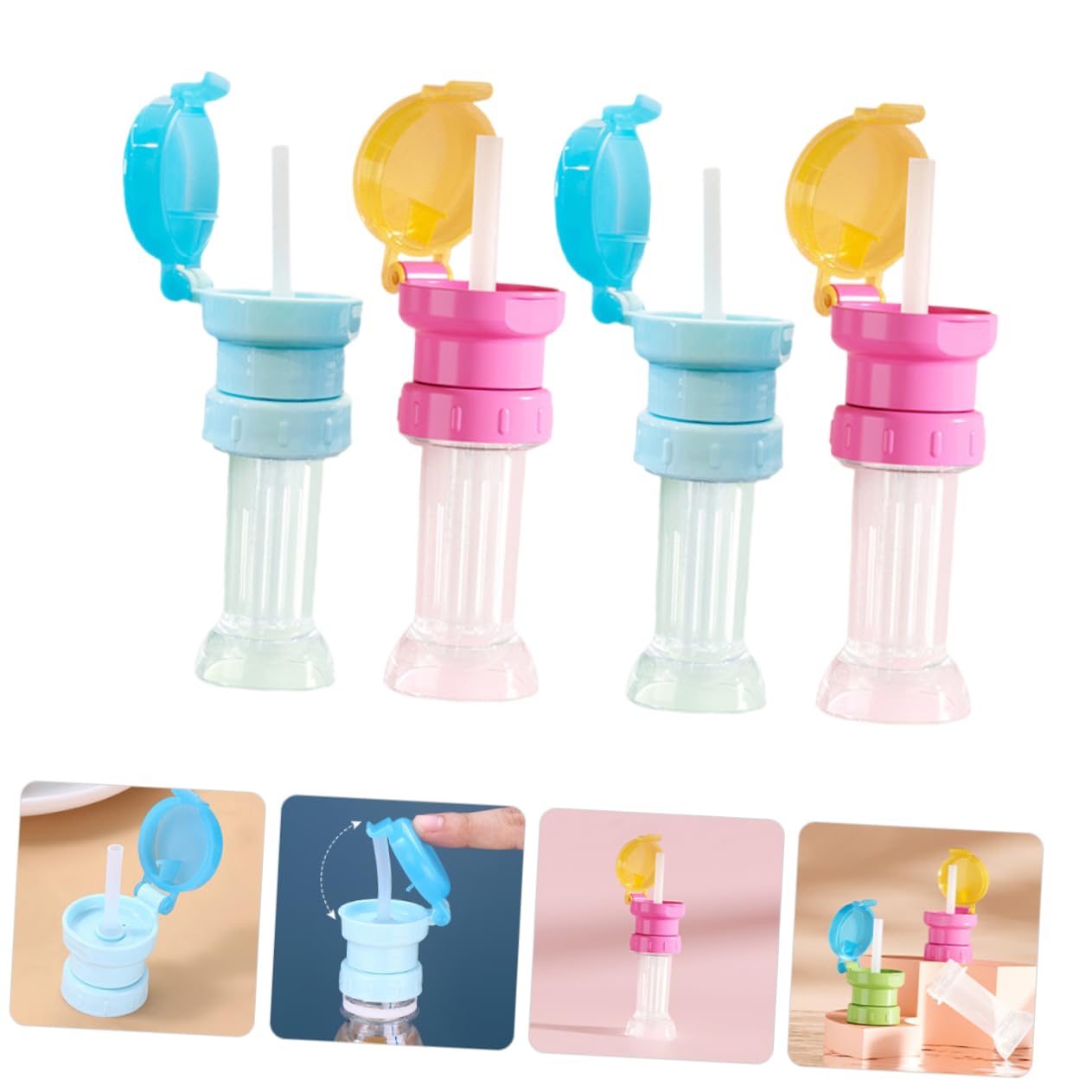TEHAUX 16pcs Boy Girl Bottle Adapter with Straws Boy Girl Water Bottle Cap Conversion Safe and Design Bright Colors