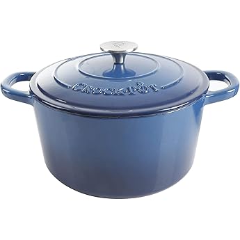 T-fal Cast Iron Enameled Dutch Oven 6 Quart Induction Oven Broiler Safe 500F Pots and Pans, Cookware Blue