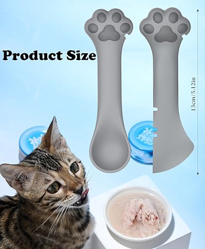 Miniatura 7 de Paquete de 2 cucharas y espátulas para comida de perro y gato, lindas cucharas mezcladoras y abridores de lata para mascotas para comida húmeda para