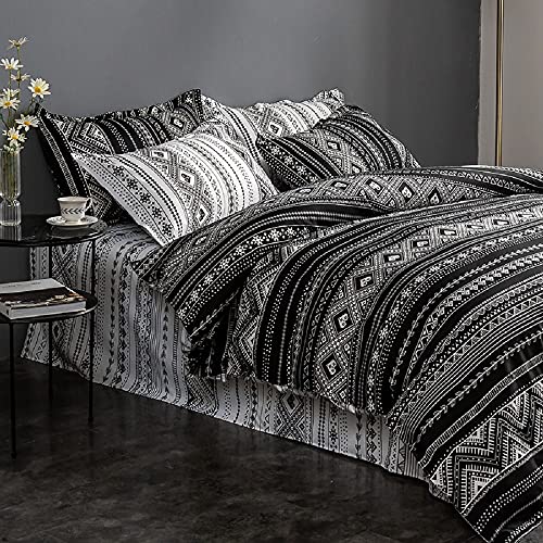 Erosebridal Bohemian Bedding Set Twin Aztec Striped Comforter Cover For Kids Child Teens, Triangle Geometry Duvet Cover Boho Tribal Quilt Cover Moroccan Style Bedroom Decor Black And White #TOP4