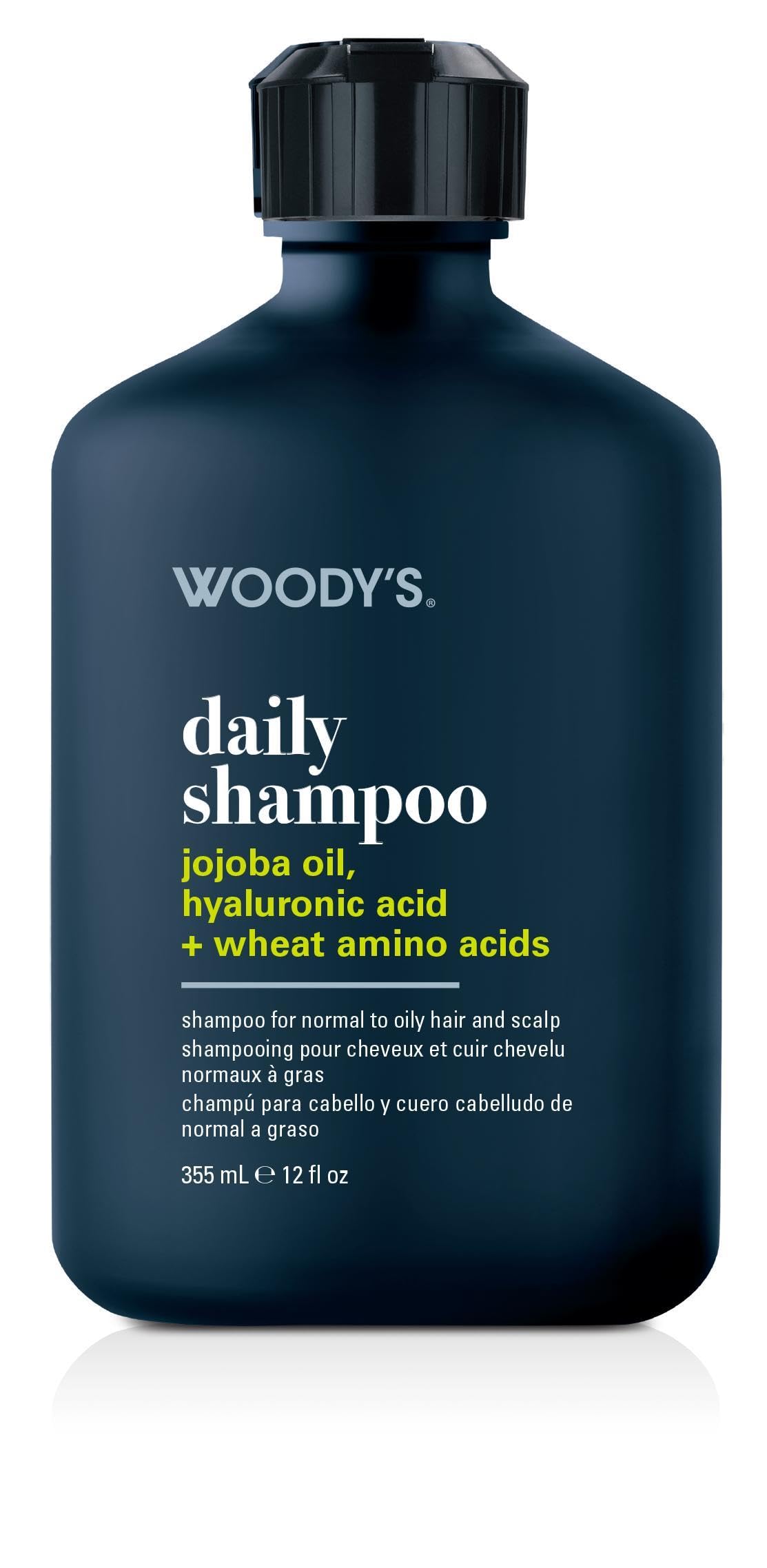 Woody's Daily Mens Shampoo – Refreshing Men’s Hair Cleanser, Paraben & Sulfate-Free Shampoo for Men with Jojoba Oil & Hyaluronic Acid, 12 oz