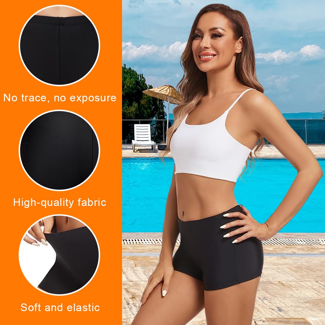 Pantalones Cortos de Natación para Mujer con Control del Vientre y Secado Rápido (Navy Blue)