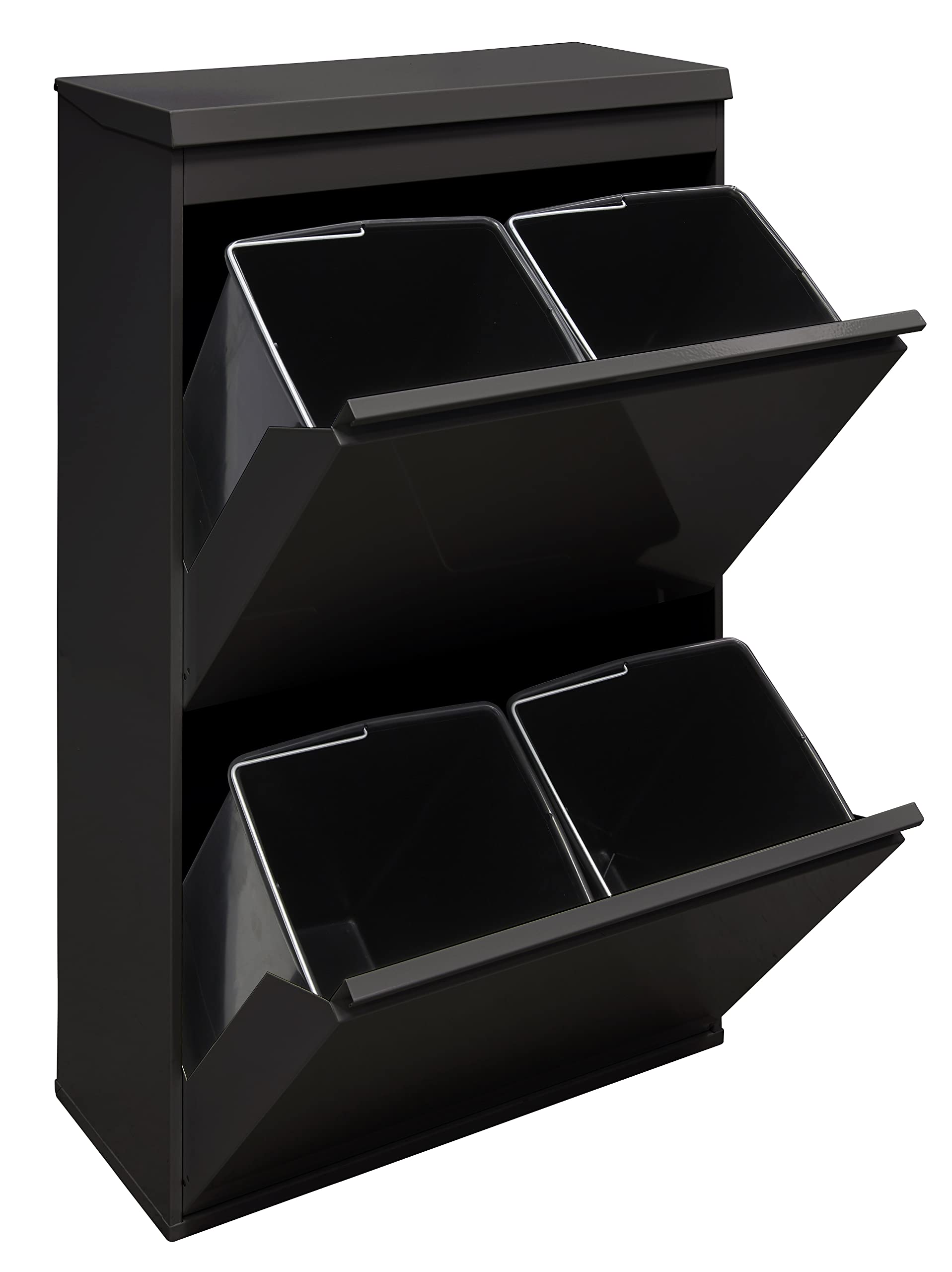 ARREGUI Top CR626-B Poubelle de recyclage en acier, tri sélectif, 4 seaux, 68 L, noir