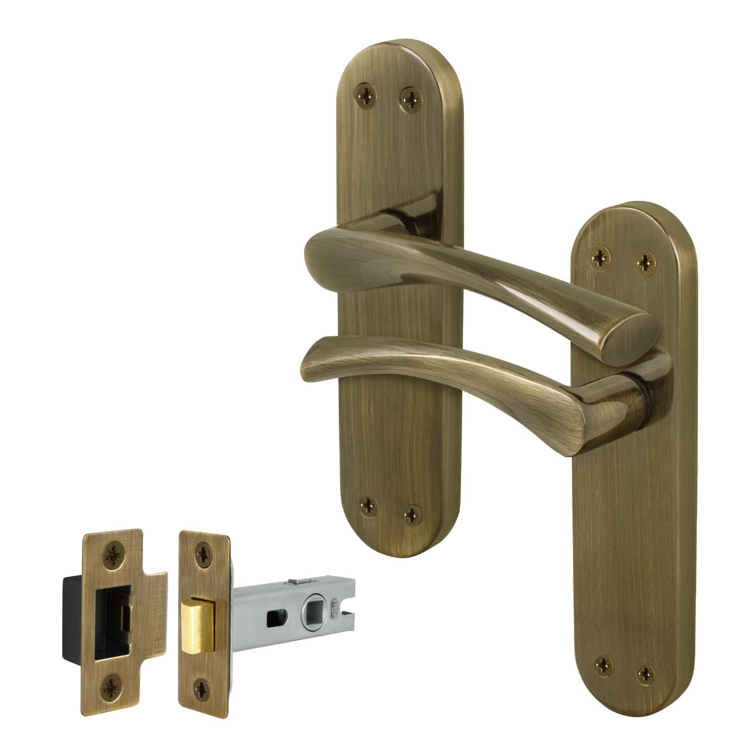 EAI Brass Door Handle Latch Set, 1 Pair of Antique Brass Internal Lever T-Bar Handles Backplate Latches (64mm) - Novoli