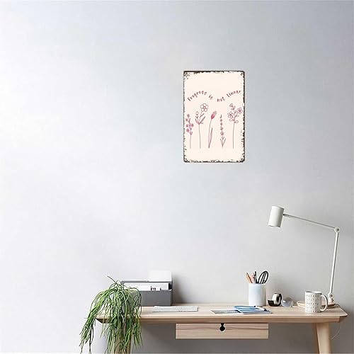 Miniatura 5 de Cartel de letreros divertidos "El progreso no es lineal", arte de pared de metal para oficina, dormitorio, bar, garaje, decoración de 8 x 12 pulgadas