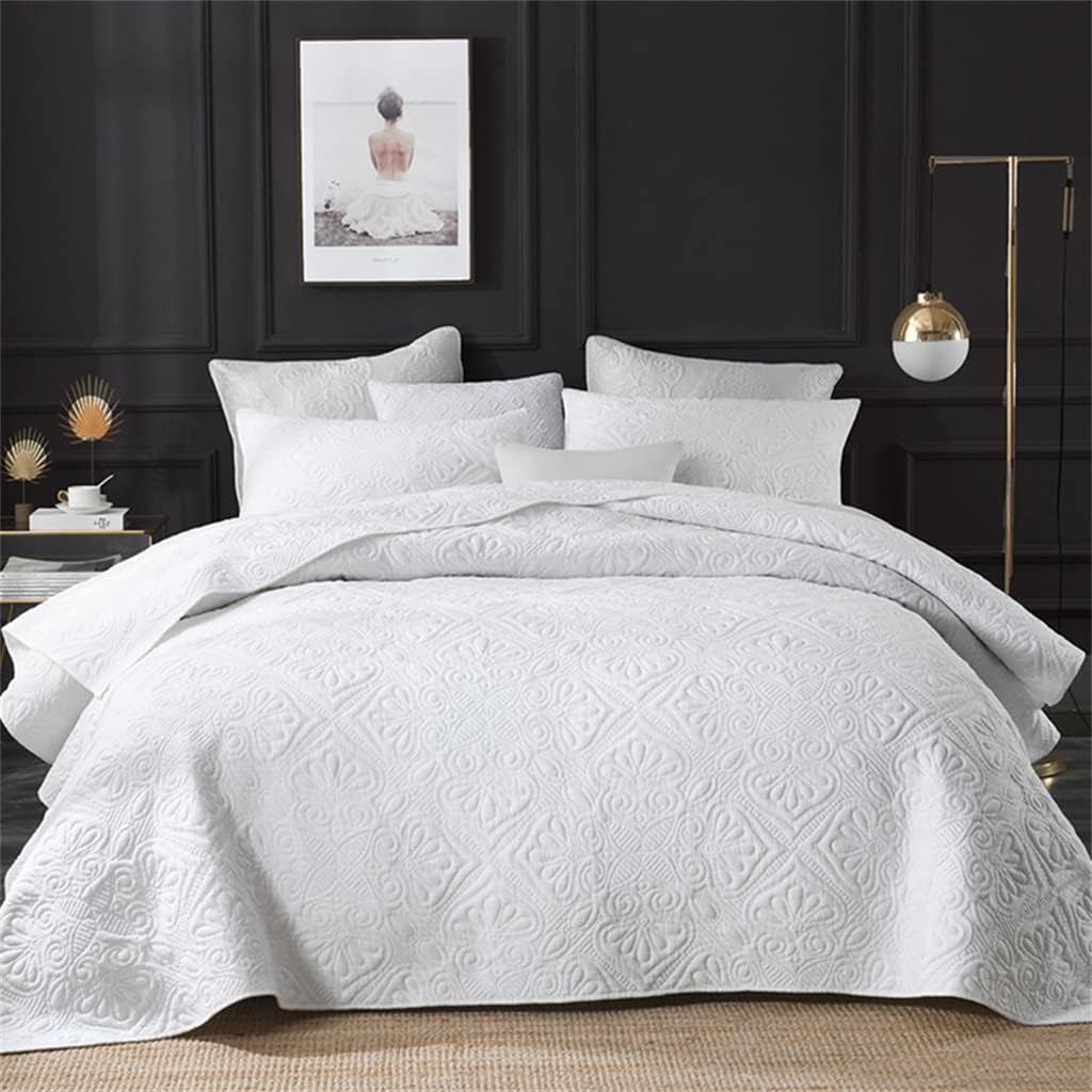 Quilted Quilt Spring/Summer Plain Weave Embroidered Cotton Three-Piece Plain Color Cool Quilt Bedding(220 * 250cm)