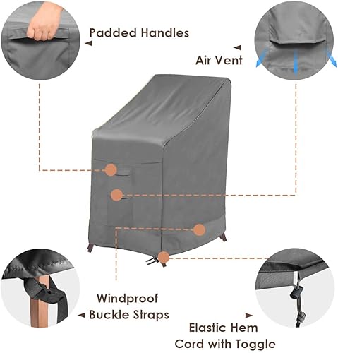 Miniatura 5 de Vailge Funda apilable para silla de patio, 100% impermeable, funda para silla de exterior, fundas de muebles de patio de alta resistencia, se adapta