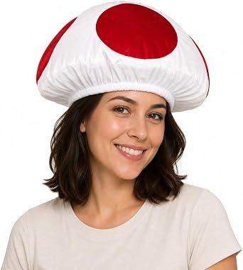 MCJC Mushroom Hat Costume for Adults Red White Spotted Velvet Cap Halloween