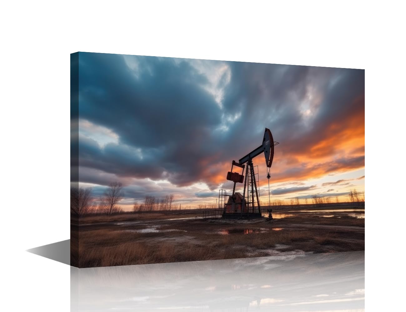 Wall Art for Living Room 1 Panels Oil Pump Setting at Sunrise Pictures Print on Canvas for Living Room Bedroom Wall Decoration Industrial Equipment Artwork Ready to Hang 18x12 in