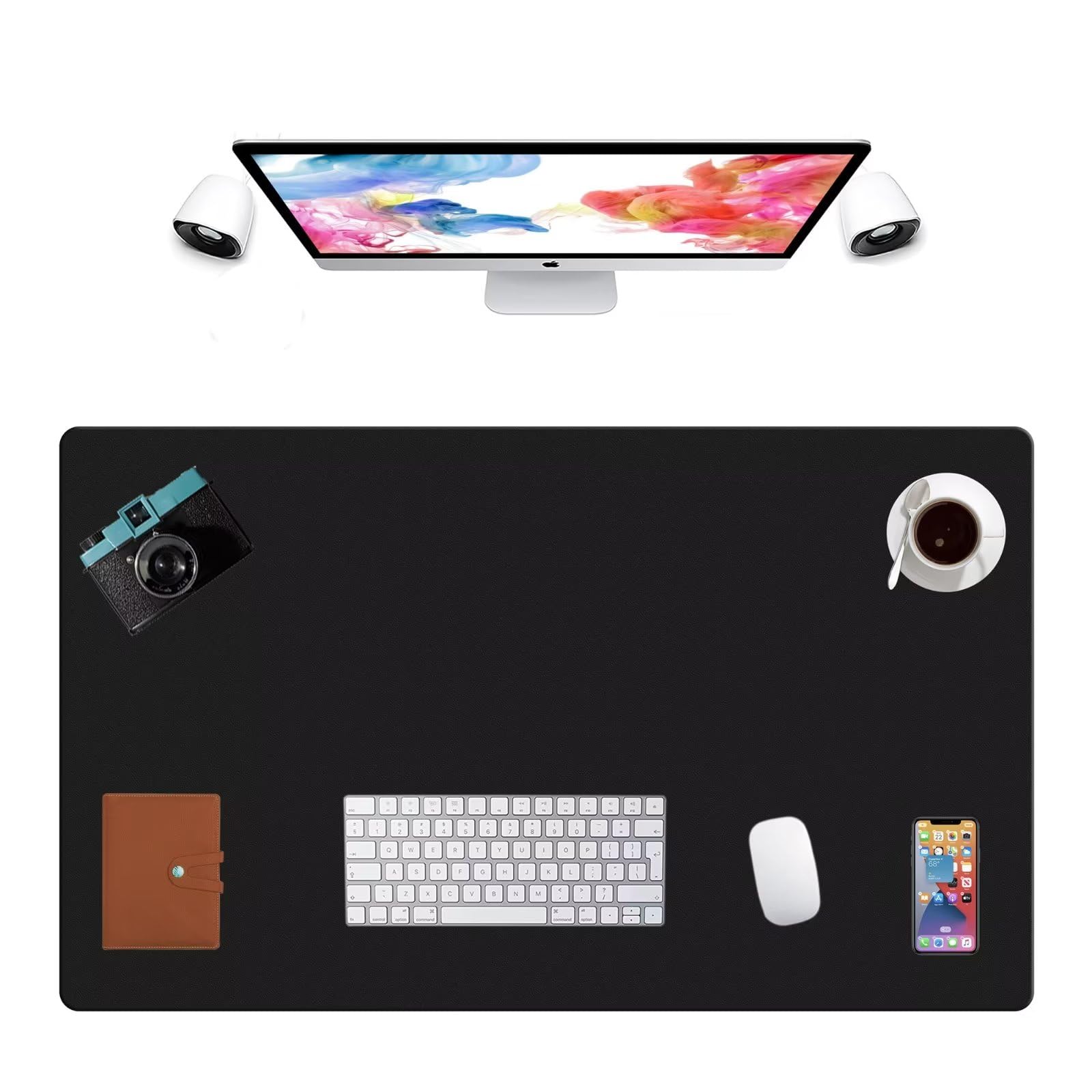 LL-COEUR Extra Large PU Leather Desk Mat Black Large Mouse Pad XXL Waterproof Table Mat Office Laptop Writing Pad (39.4 x 23.6 inch)