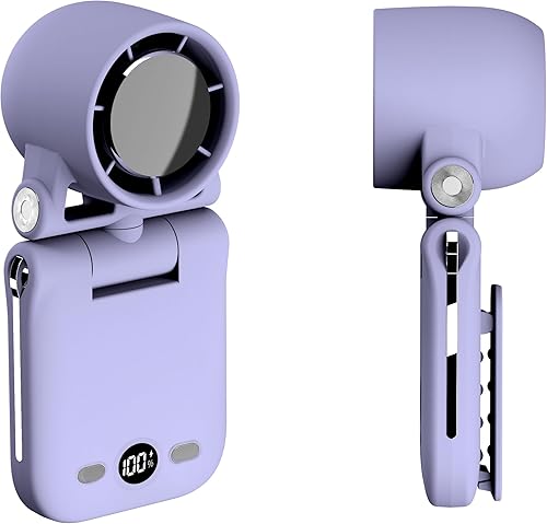 Vista 8 de Mini ventilador de mano portátil recargable con clip de mano personal con pantalla LED, funciona con batería de bolsillo, ventilador pequeño Azul