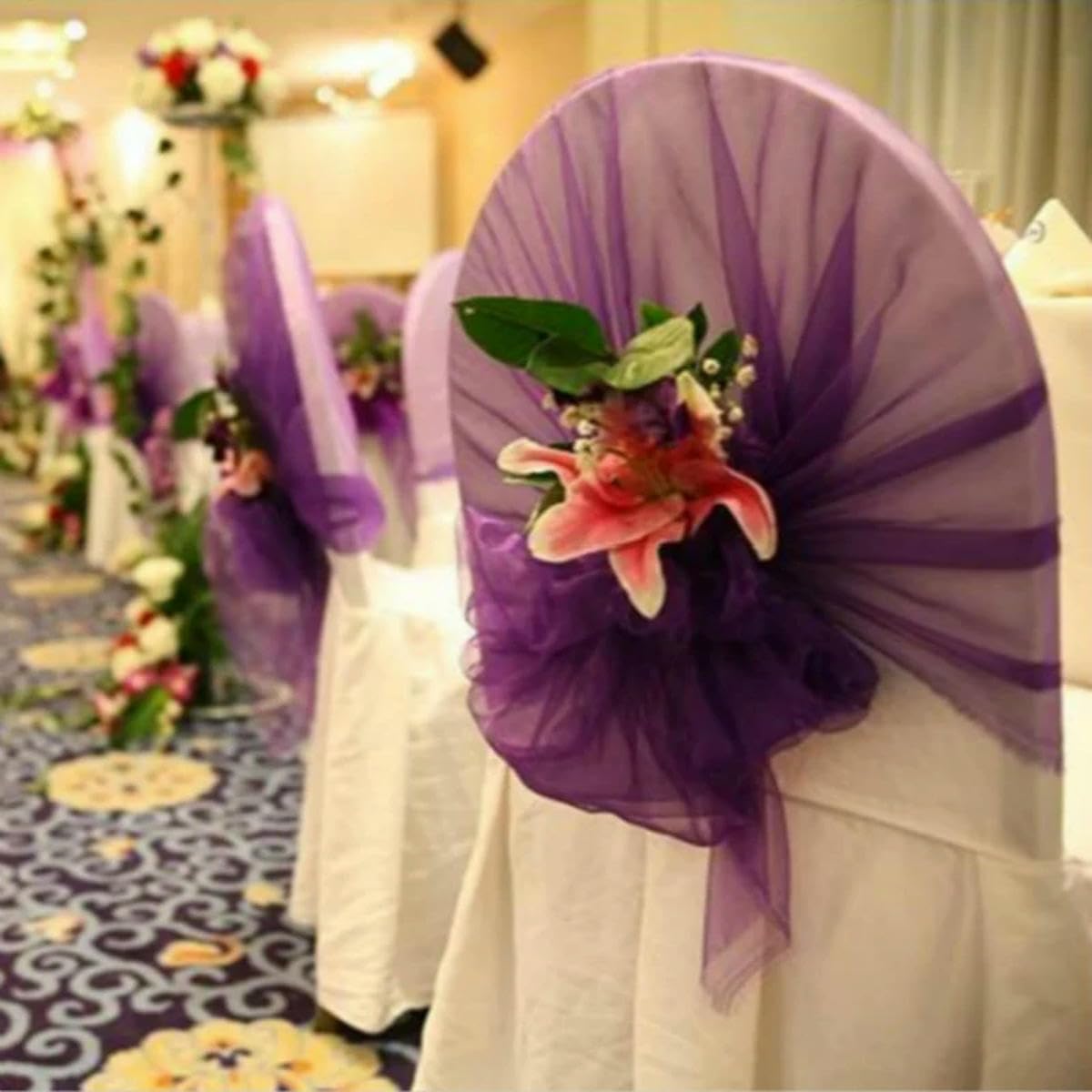 Organza-Stuhl-Schärpen, Schleifen, Tüll, Hochzeit, Stuhlkappe, Knoten, Hotelveranstaltungen, Party-Dekoration, Burgunderrot, 50 Stück, 65 x 275 cm, 50 Stück