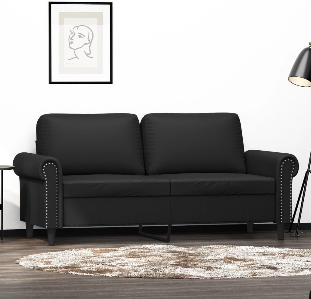 2-Seater Sofa Black Faux Leather Living Room Furniture