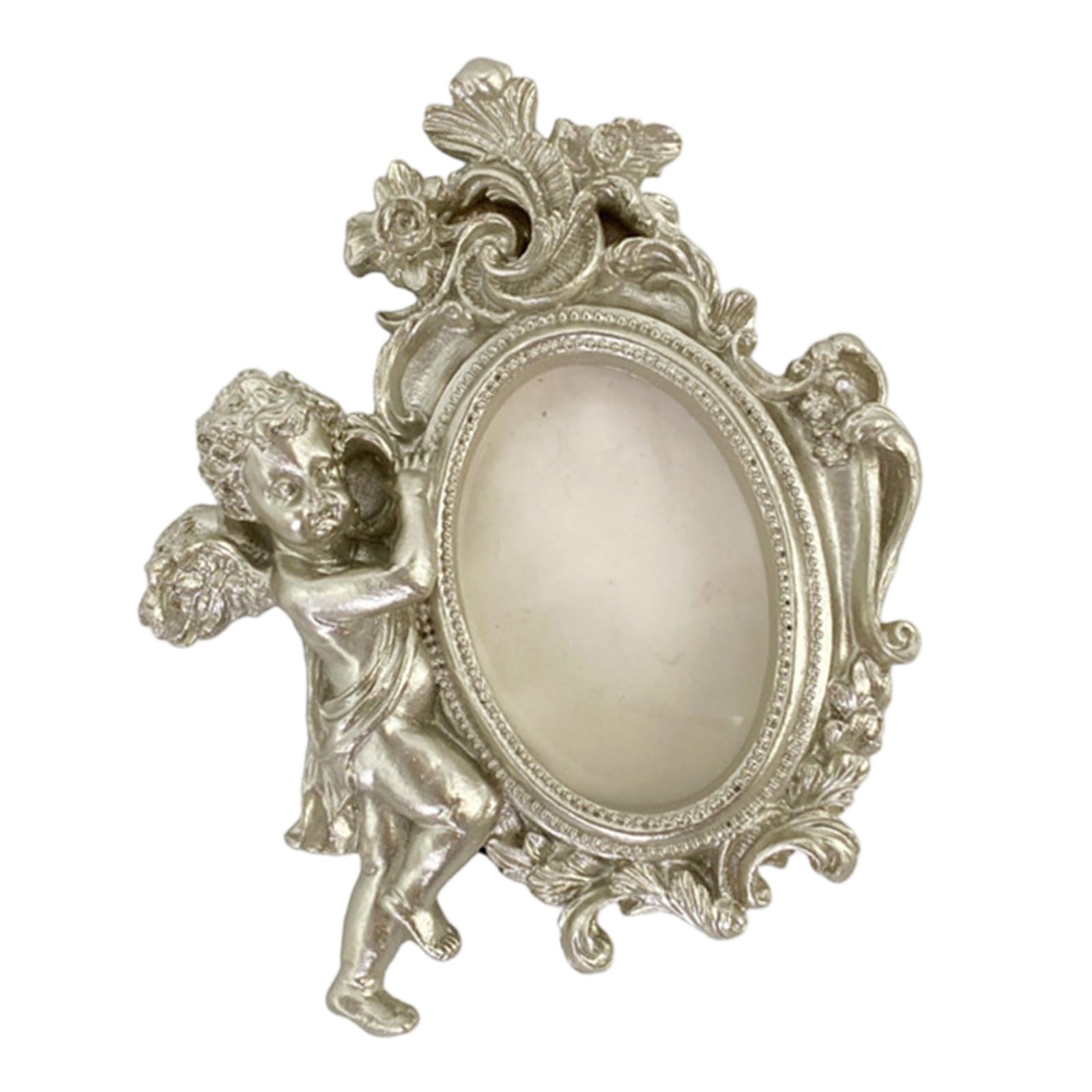 Limtula Romantics Victorian Theme Resin Photo Frame with Carving Cherub Figurine Antique Wall Hanging Tabletop Picture Tabletop Photo