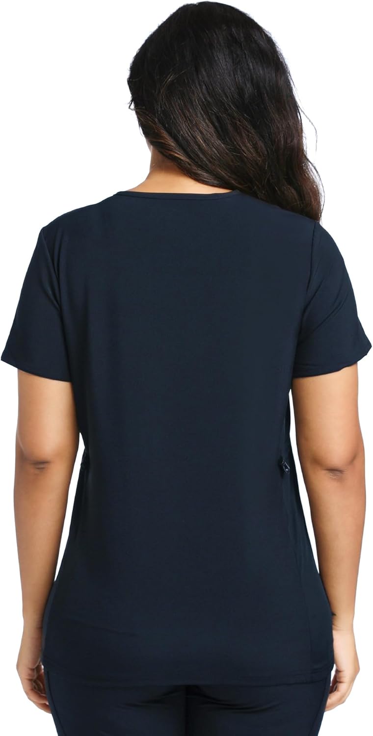 Maternity Scrub Top - V-Neck Shirt, Workwear Pregnancy Scrubs with 2 Pockets, Adjustable Side Panels - Image 2