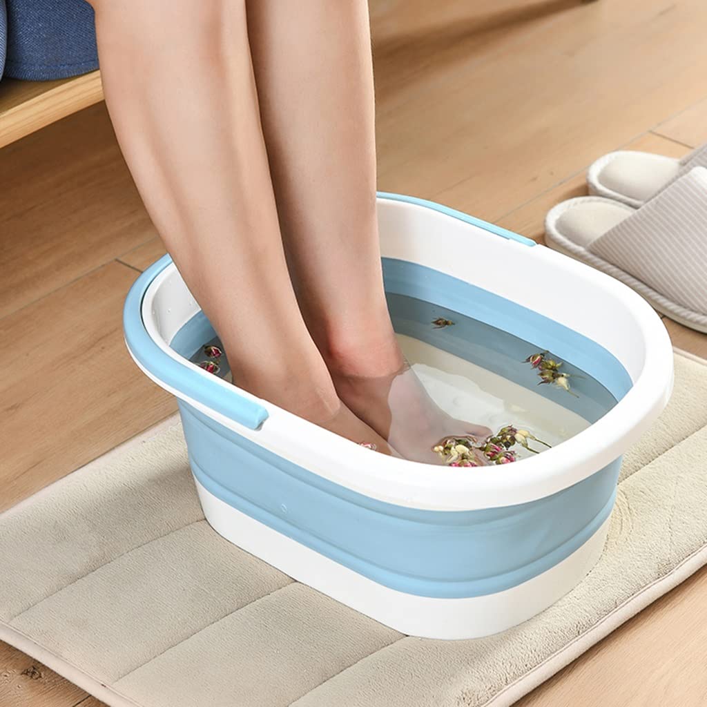 LEIYAN Cuenca plegable de baño con masajeadores de pies, bañera plegable para pies y balneario, balde de masaje con asa, pedicura para adultos para la familia (color azul)