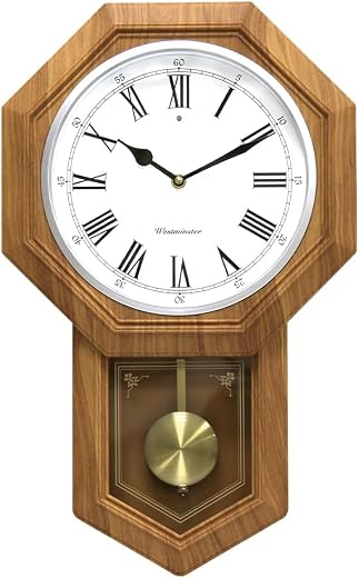 BESTIME 66236 A Plastic Pendulum Clock Wood Grain Color.Sturdy Frame.Westminster Chime Every item