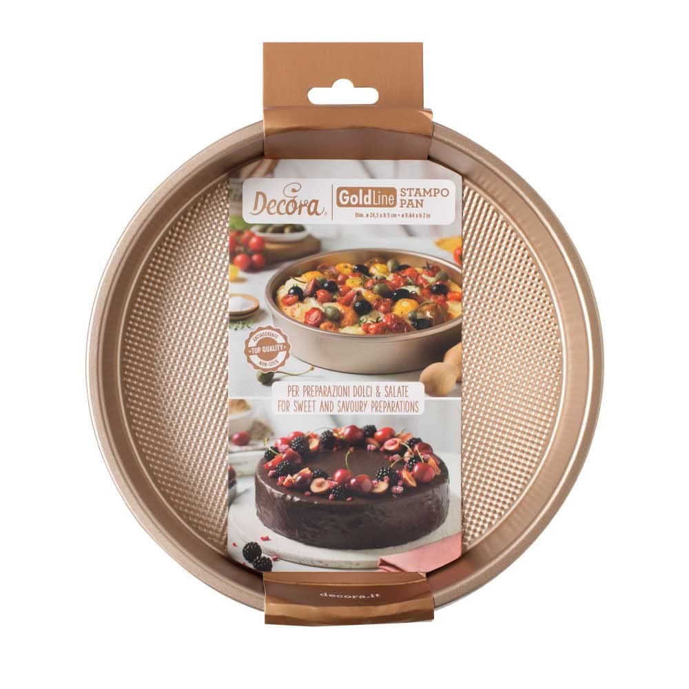 Decora, 0070100 Gold Line Round Baking Mould Diameter 24.5 x 5.08 cm Ideal for Making Baked Goods, Non-Stick Coating