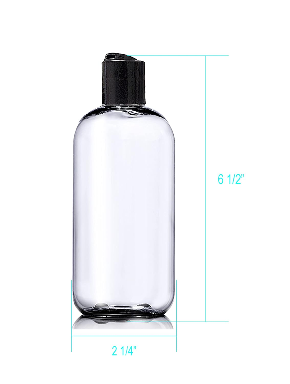 ljdeals 8 oz Clear Plastic Empty Bottles with Black Disc Top Caps, Refillable Containers for Shampoo, Lotions, Cream and more Pack of 6, BPA Free, Made in USA