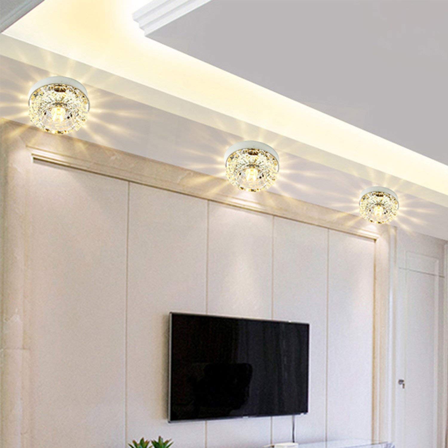 Skybook Warm White Celingnlights, Led Ceiling Light, Crystal Glass Lamp, Lighting, Wall Light, Set Of 2 (Warm White)