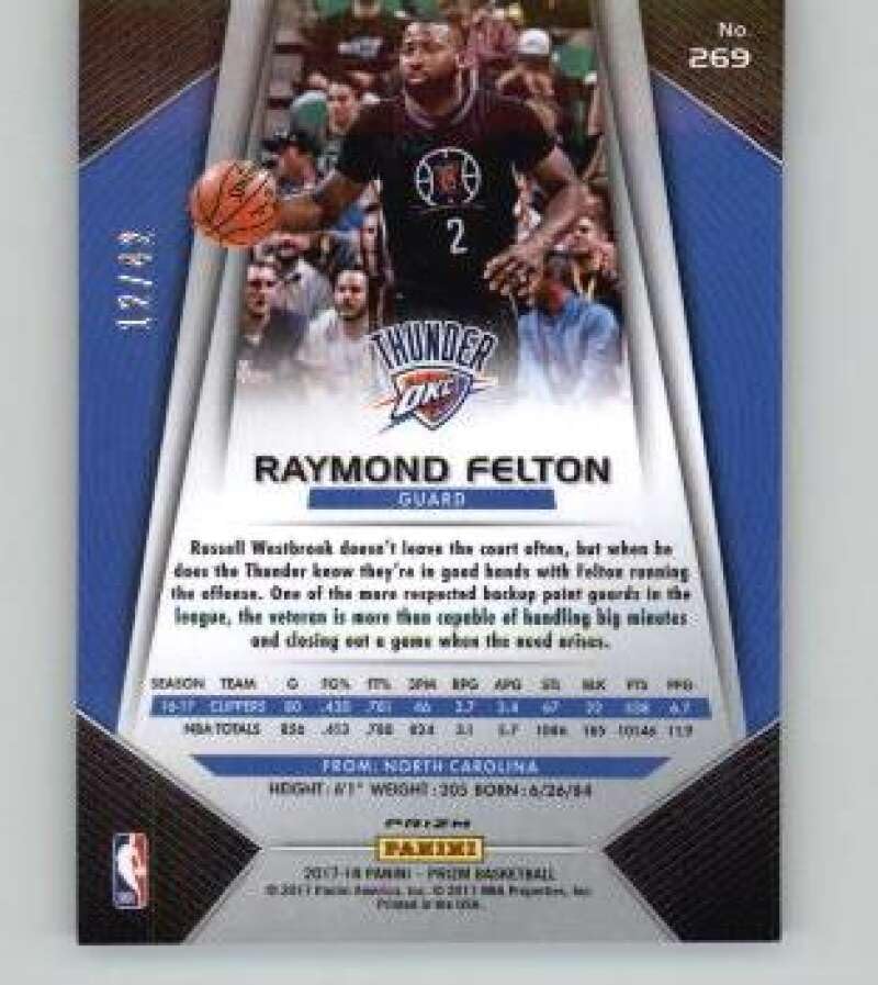 Miniatura 2 de 2017-18 Panini Prizm Prizms Pink Pulsar #269 Raymond Felton 42 Oklahoma City Thunder NBA Basketball Trading Card