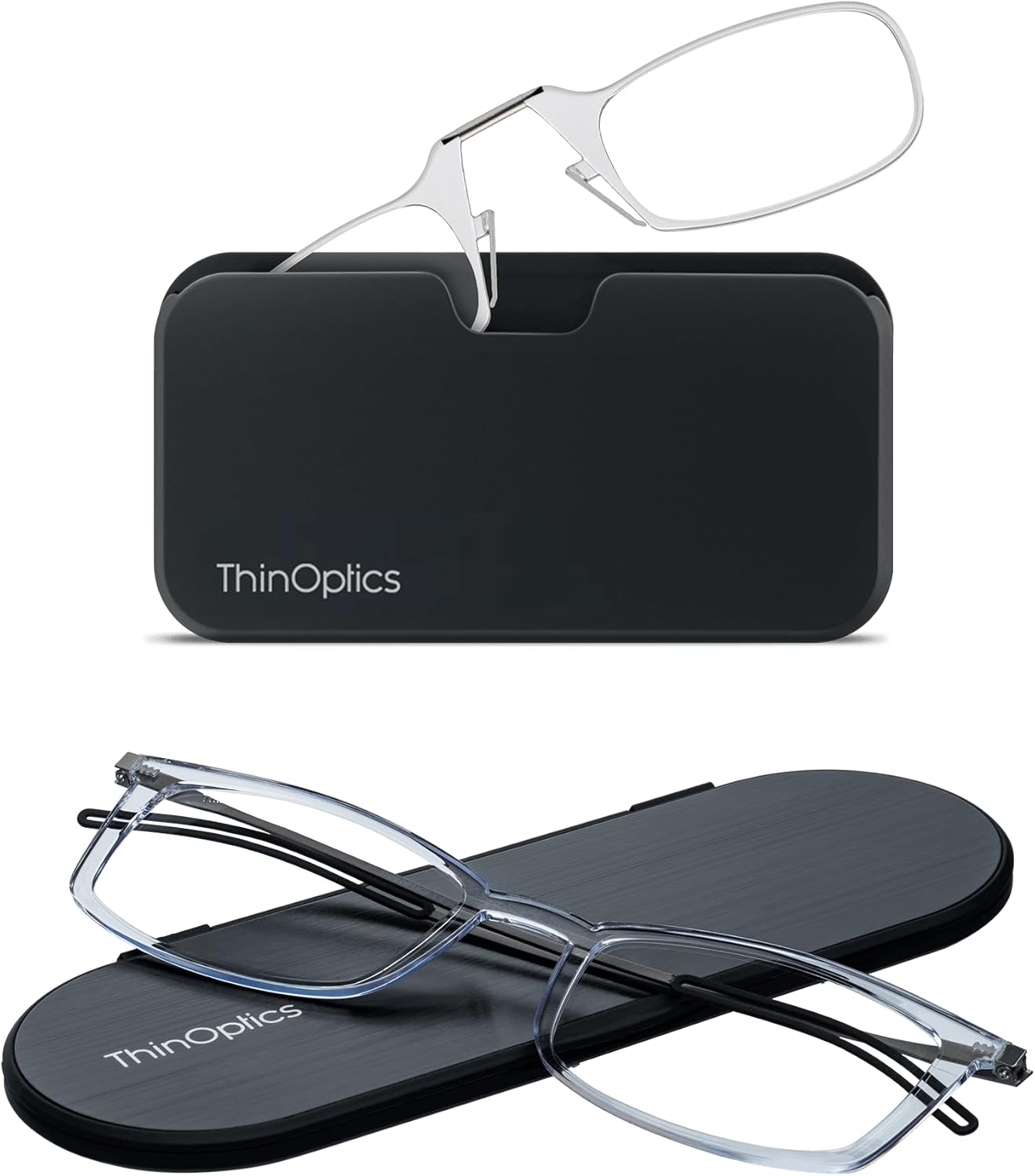 ThinOptics Bundle - Reading Glasses and Armless On-Nose Readers with Cases - Ultra Thin, Durable, Lightweight