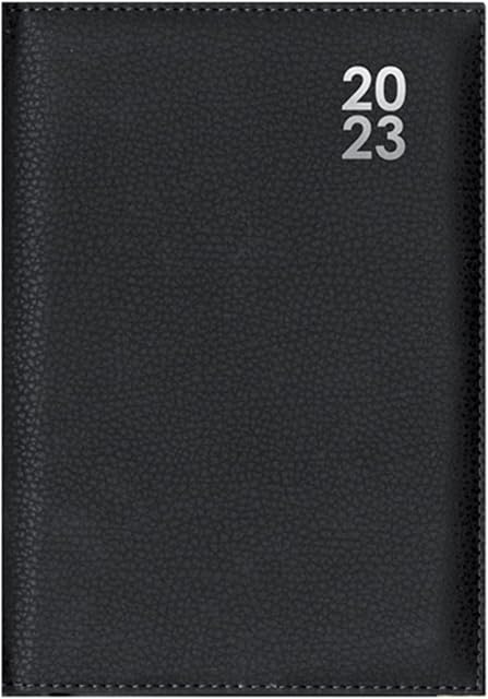 DESIGN GROUP 2023 Premium Black Hard Cover Faux Leather Desk Diary Day Per Page A6 Home Office Planner, A6 (105mm x 148mm)
