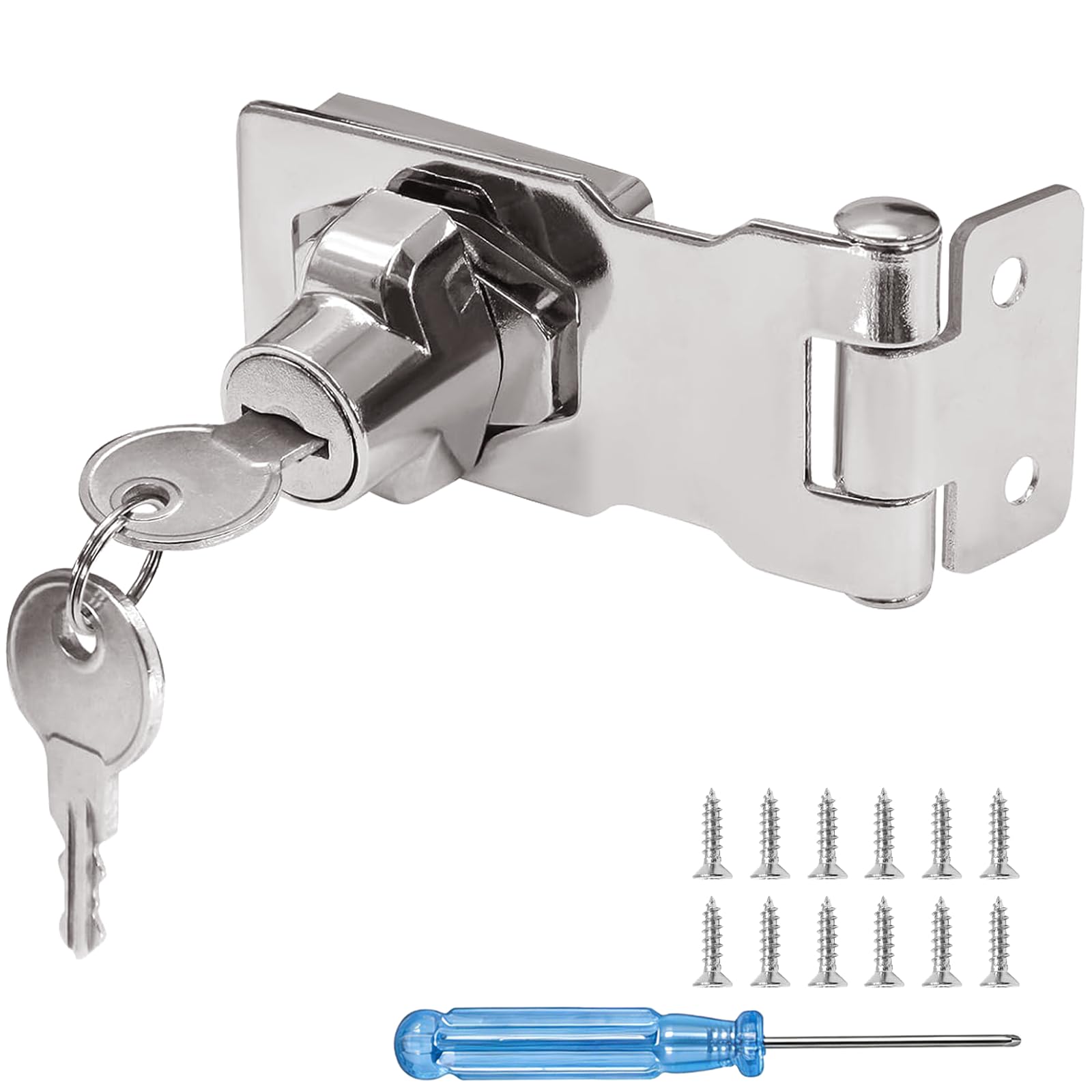 Door Lock, Bedroom Door Lock Without Drilling, Cabinet Lock with Keys for Cupboard Shed Gate Garage Toilet, Internal/External Door Use Keyed Hasp Lock, Heavy Duty Zinc Alloy Hardware Locks, Small