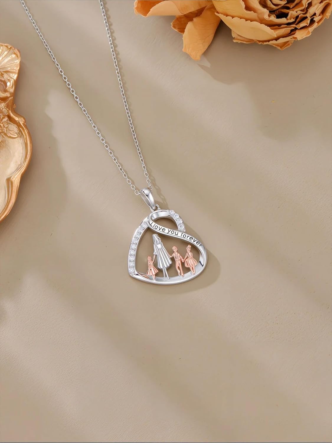 Mother Daughter Necklace 925 Sterling Silver Father Daughter Necklace Mother and 1-4 Daughters/Sons Jewelry Birthday Gifts for Women - Image 3