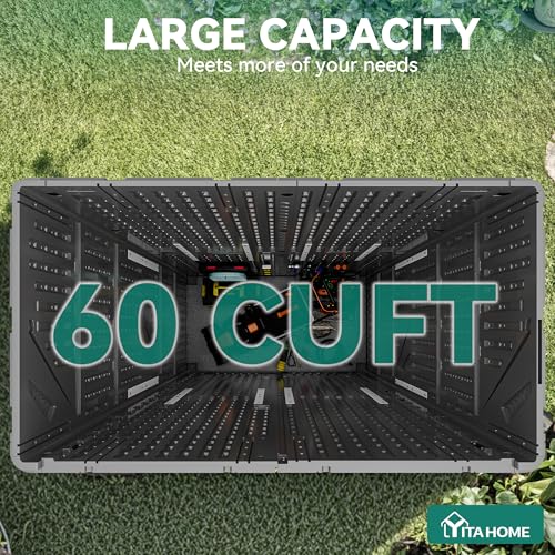 Image of YITAHOME 60 cu ft Tall Outdoor Storage Shed w /o Shelf, Resin Vertical Outdoor Storage Shed, Large Waterproof Storage Cabinet for Garage, Poolside, and Garden (Dark Gray + Black)