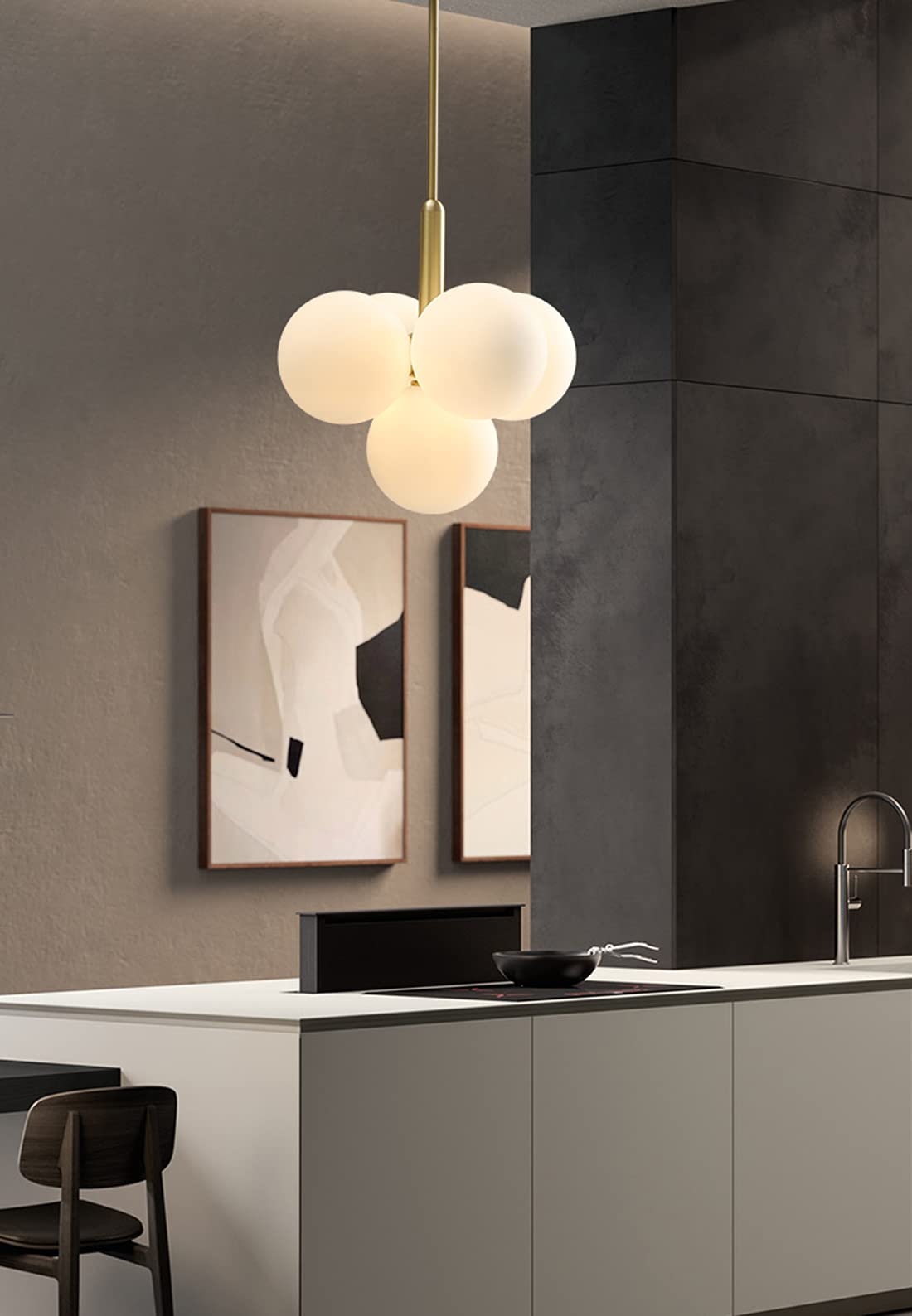 5-Light Sputnik Pendant Light - Gold Finish Modern Chandelier With Textured Glass, Adjustable Height, Dimmable