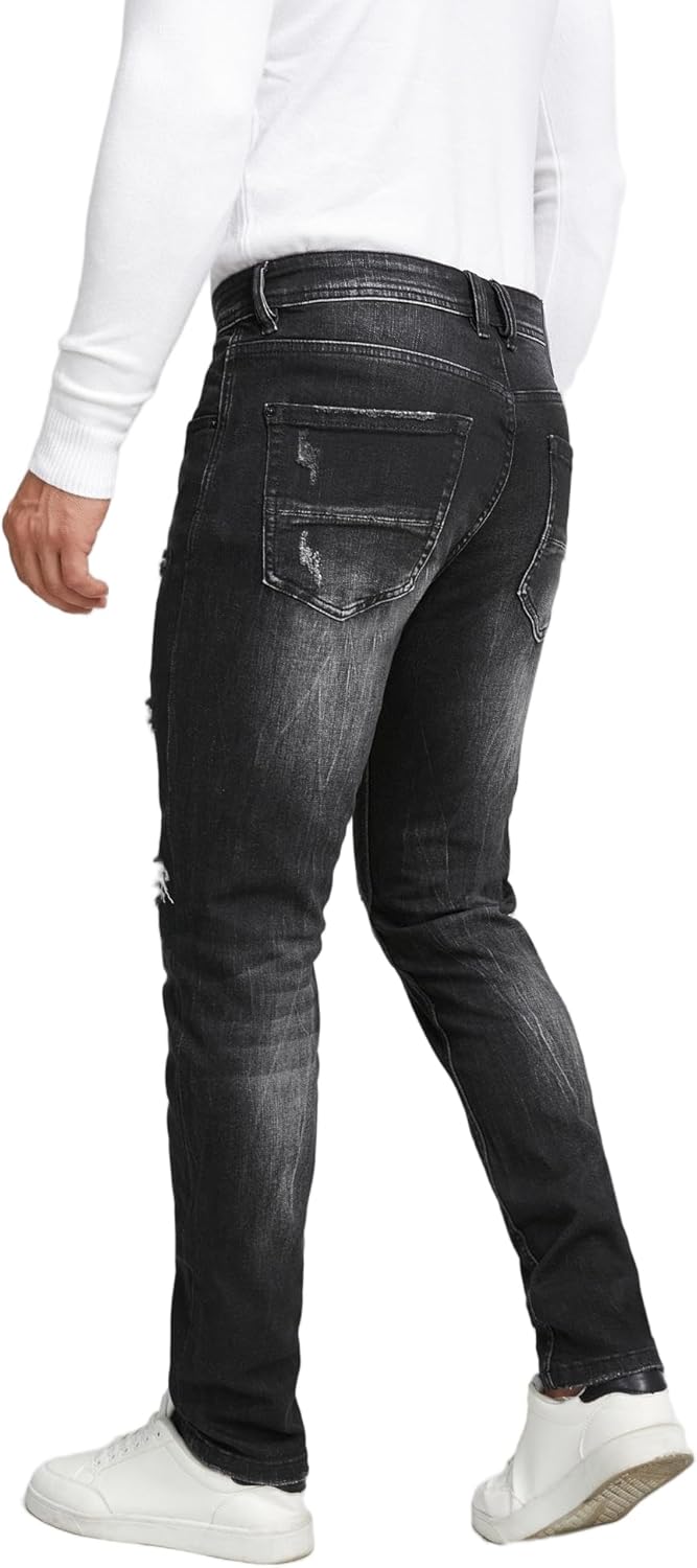 Men's Slim Fit Stretch Jeans Ripped Skinny Jeans for Men, Casual Straight Leg Streetwear Comfort Male Pants - Image 4