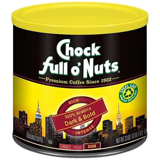 Chock Full o' Nuts Dark & Bold Ground Coffee – Premium Beans in Recyclable Steel Can – Rich Flavor & Aroma, Dark Roast – Perfect for Drip, Pour-Over, Percolator – 23 Oz Can