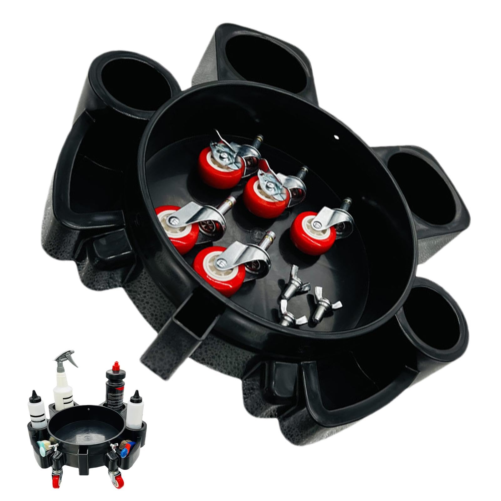Rouleau de lavage de voiture, chariot de nettoyage de voiture avec 5 roues | Outils de lavage de voiture robustes, chariot seau facile à pousser avec plateau à outils pour le polissage