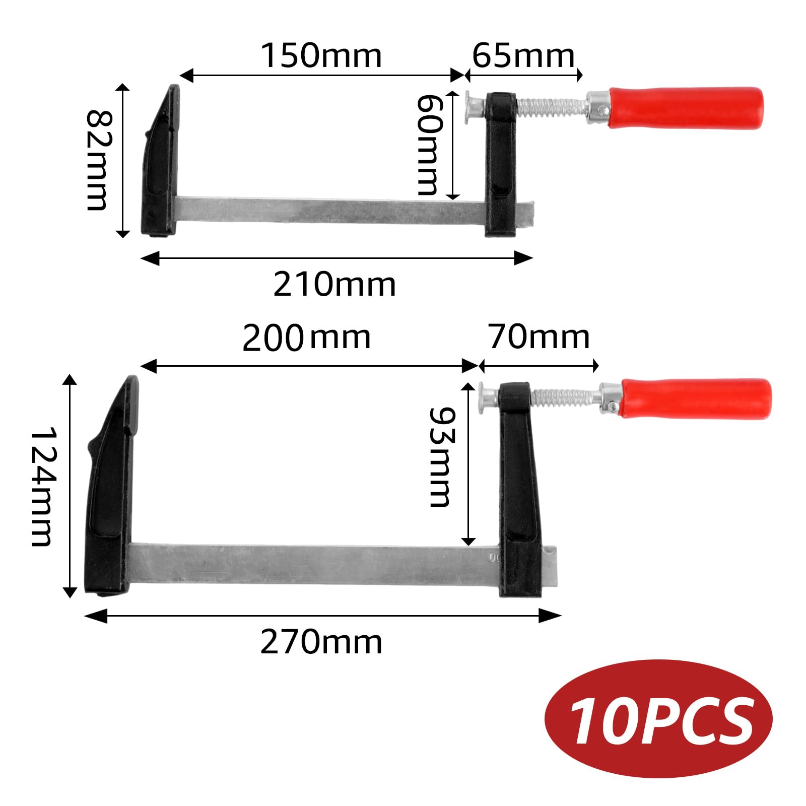 YAYODS Lot de 10 Serre-joint à Vis Professionnel - Portée 150/200 mm et Profondeur 50/80 mm - Presse à Vis Compacte pour Travail du Bois, Rails de Guidage et Fixation de Précision pour Menuiserie