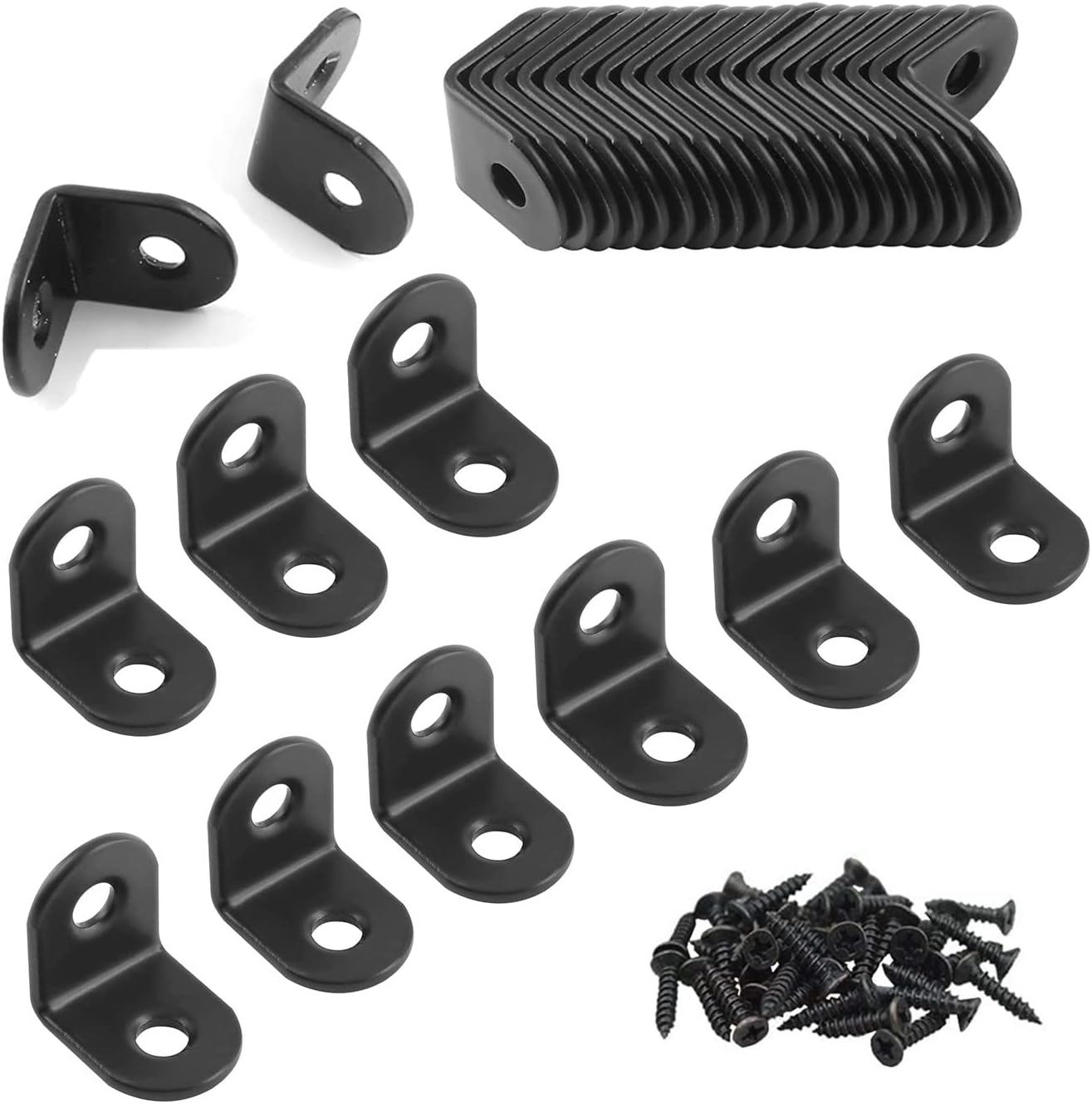 YMAISS 30 Packs Black L Bracket 20 x 20mm Corner Braces, Small Angel Bracket Joint Right Angle Shelf Support,90 Degree Corner Bracket with Screws