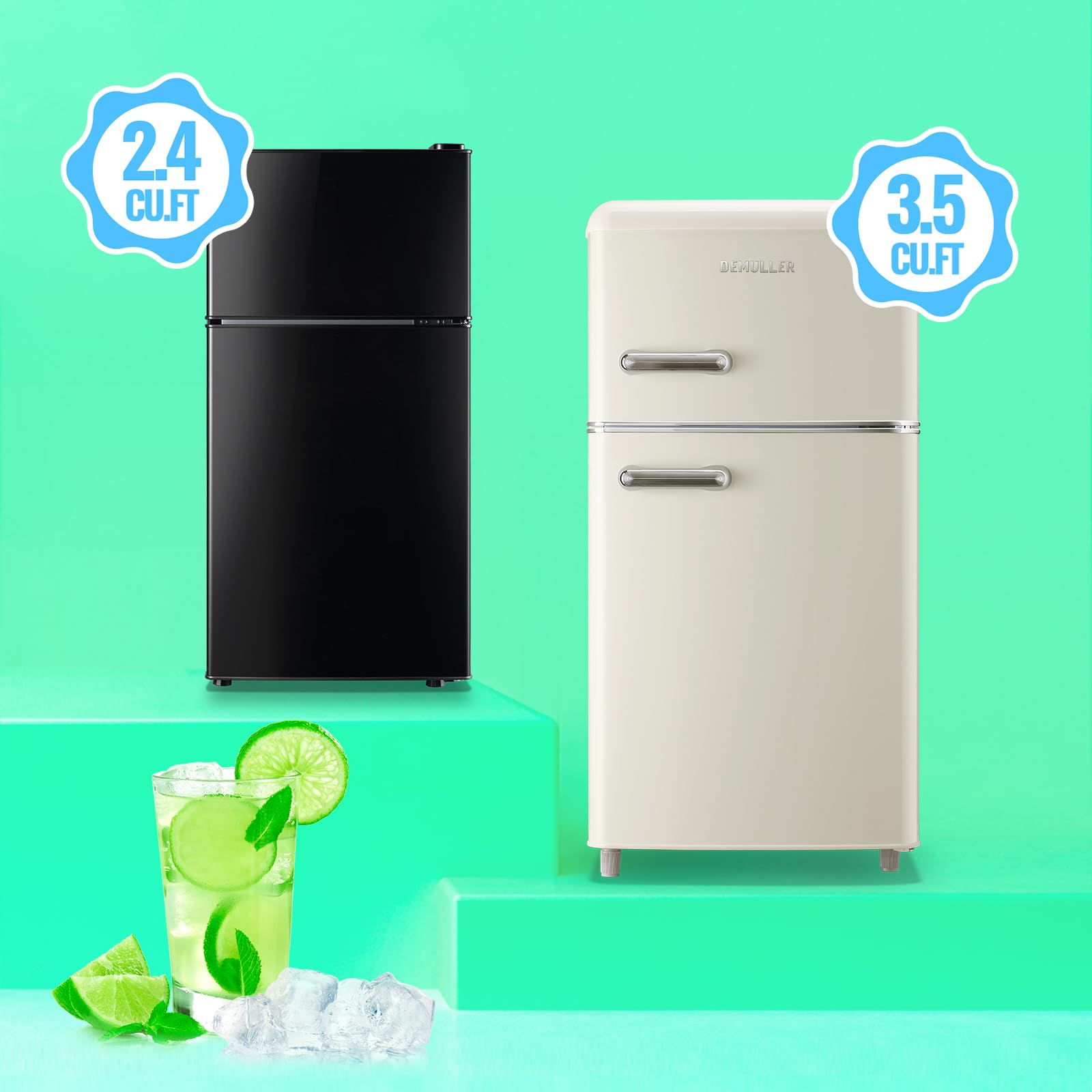 Demuller 2.4 Cu.Ft Mini Fridge With Freezer & Double Door Small Tiny Size Refrigerator With 7 Temperature Control Knob Only Suitable For One Person Use Black on Fridge.com - View 5