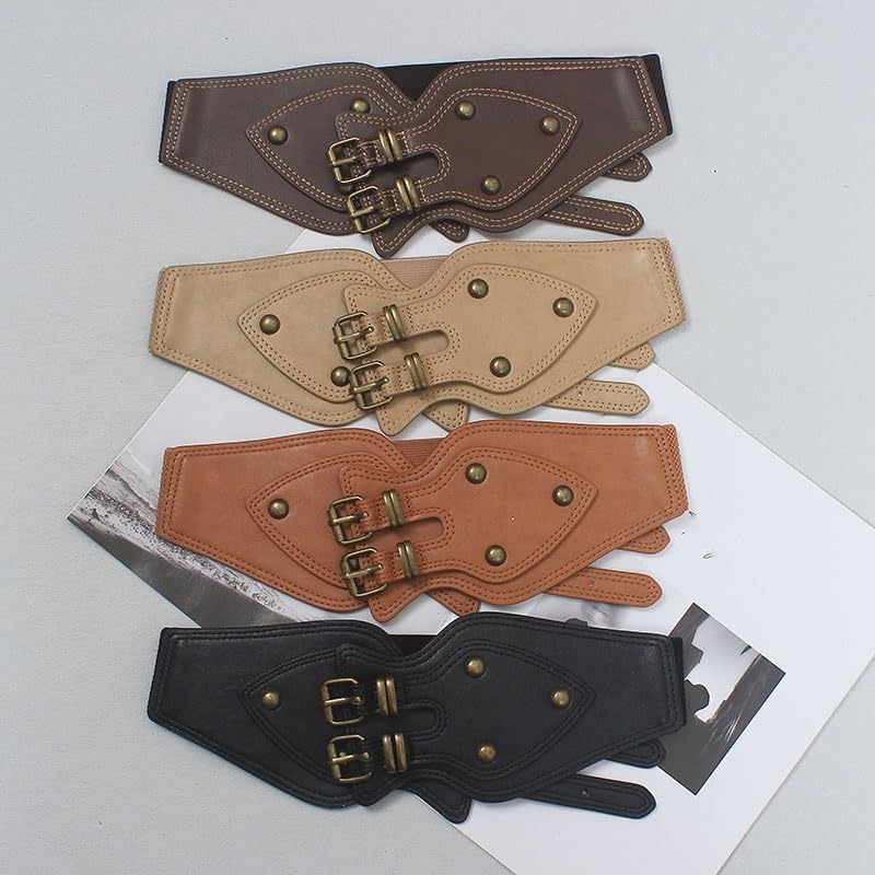 Wide belt decorative skirt vintage buckle elastic waist sealing women's high sense of Mongolian trench coat2